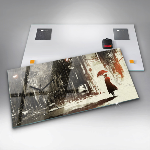 Horizontal wall clock Woman on a rainy night