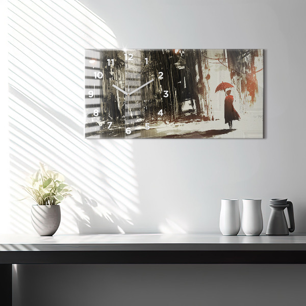 Horizontal wall clock Woman on a rainy night