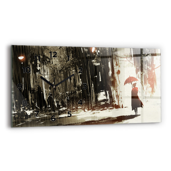 Horizontal wall clock Woman on a rainy night