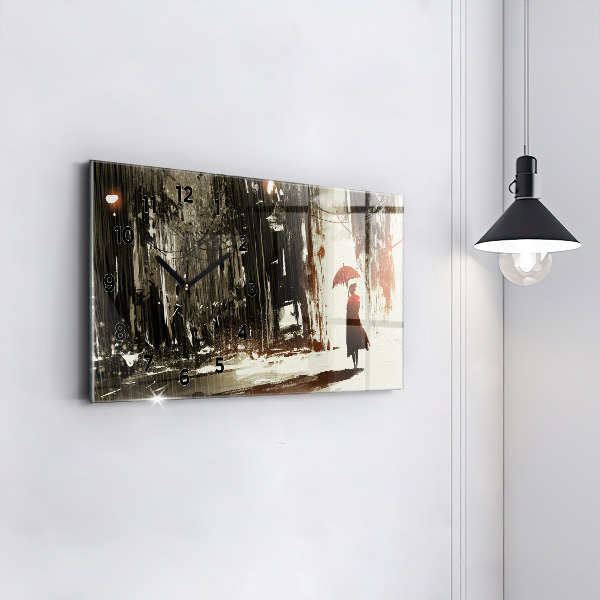 Horizontal wall clock Woman on a rainy night