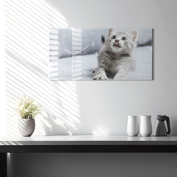 Horizontal wall clock Cat on the couch