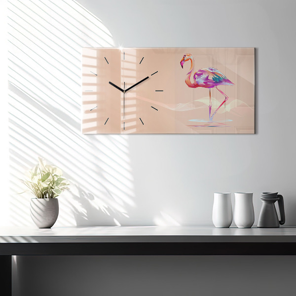 Horizontal wall clock Flamingo illustration