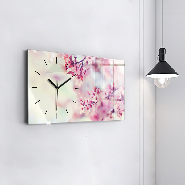 Horizontal wall clock Spring flowers