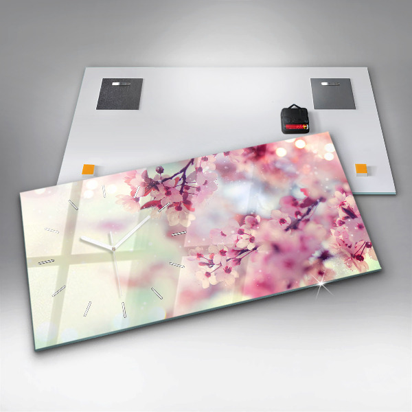 Horizontal wall clock Spring flowers