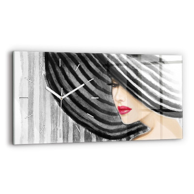 Horizontal wall clock Woman in Black and White