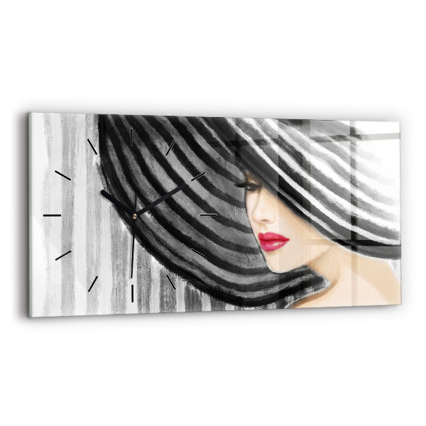 Horizontal wall clock Woman in Black and White