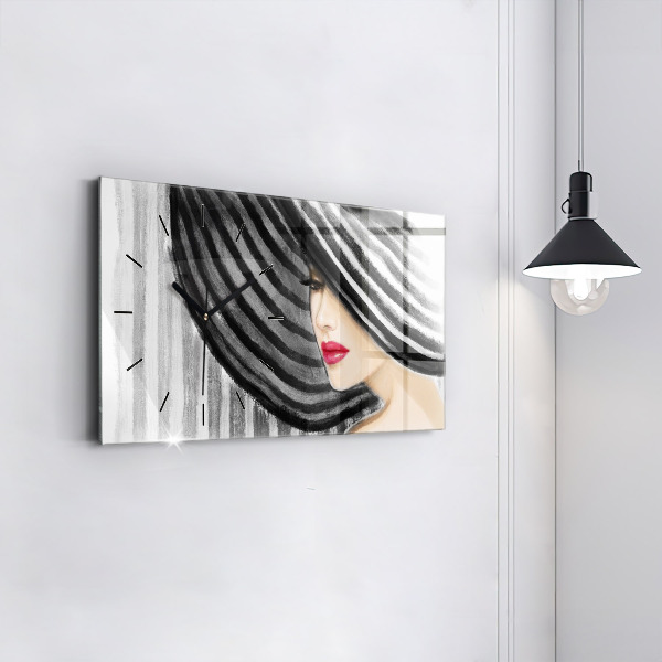 Horizontal wall clock Woman in Black and White