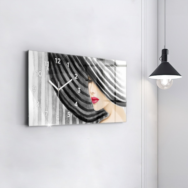 Horizontal wall clock Woman in Black and White