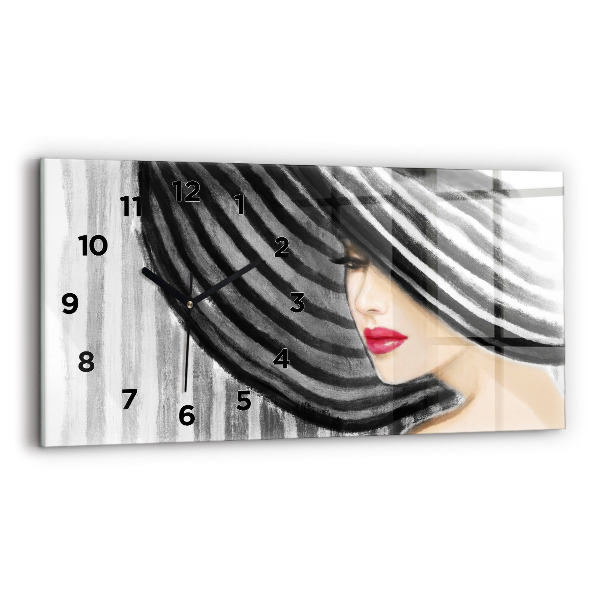 Horizontal wall clock Woman in Black and White