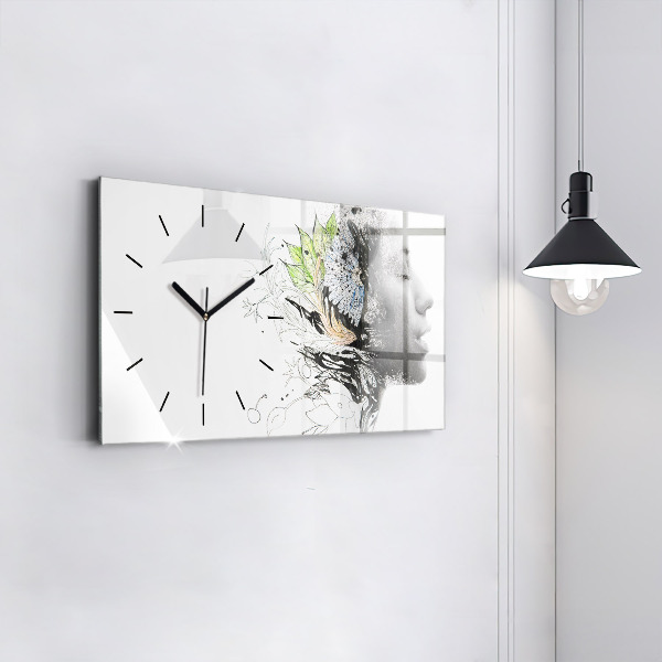 Horizontal wall clock Abstract woman's face