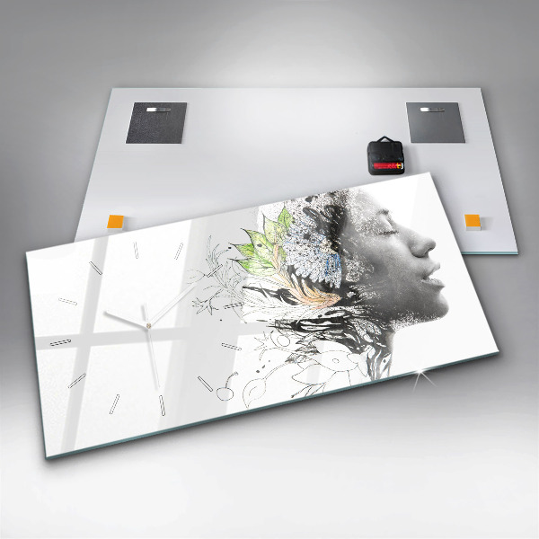 Horizontal wall clock Abstract woman's face