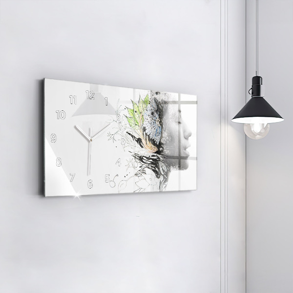 Horizontal wall clock Abstract woman's face