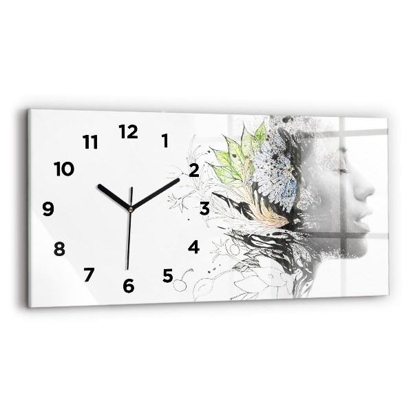 Horizontal wall clock Abstract woman's face