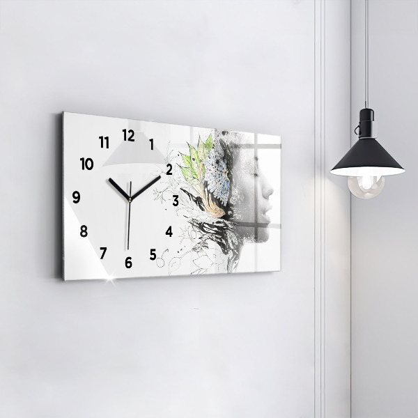 Horizontal wall clock Abstract woman's face