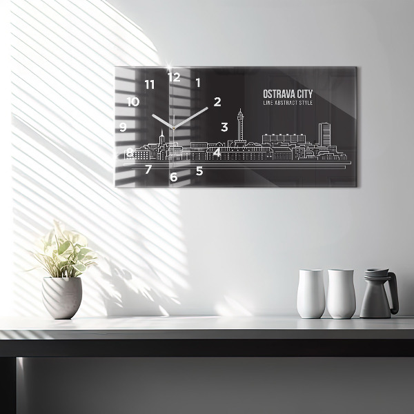 Horizontal wall clock City of Ostrava drawing