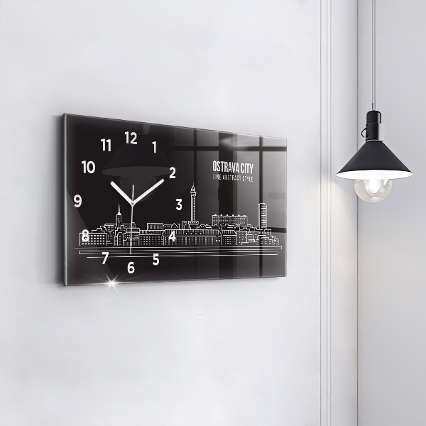 Horizontal wall clock City of Ostrava drawing