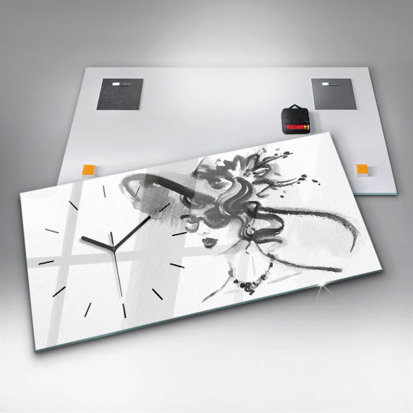 Horizontal wall clock Fashionable woman