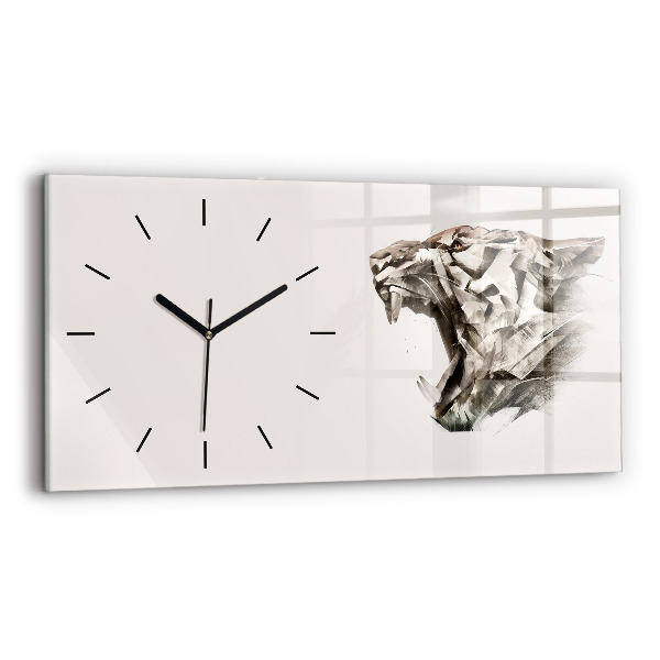 Horizontal wall clock painted portrait of a tiger