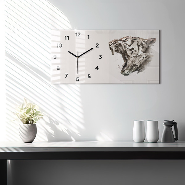 Horizontal wall clock painted portrait of a tiger