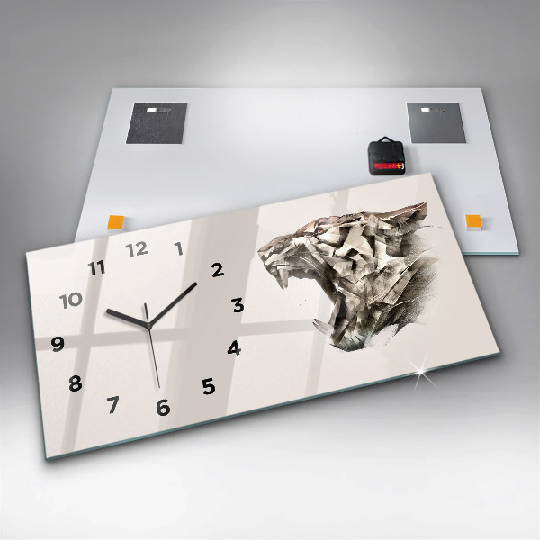 Horizontal wall clock painted portrait of a tiger