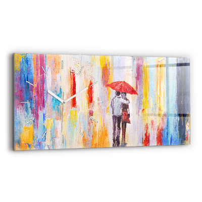 Horizontal wall clock Couple in the rain