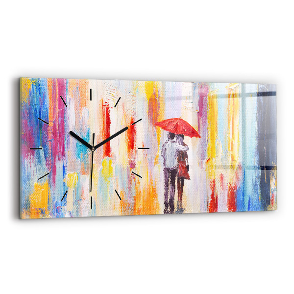 Horizontal wall clock Couple in the rain
