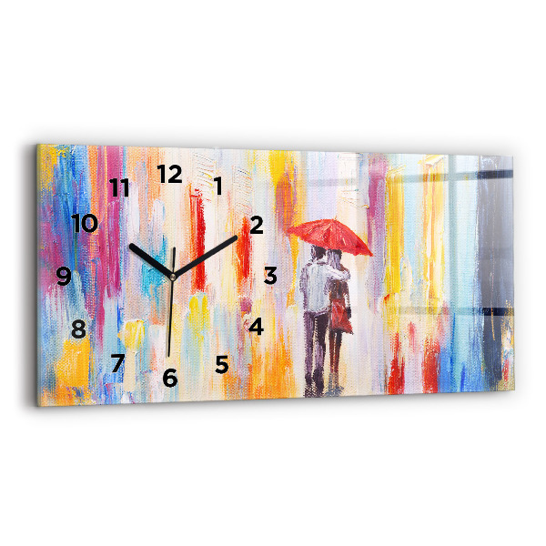 Horizontal wall clock Couple in the rain
