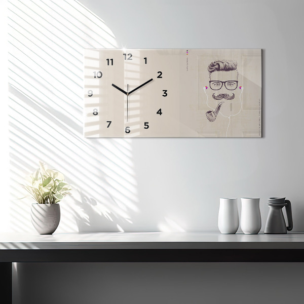 Horizontal wall clock Man with a pipe