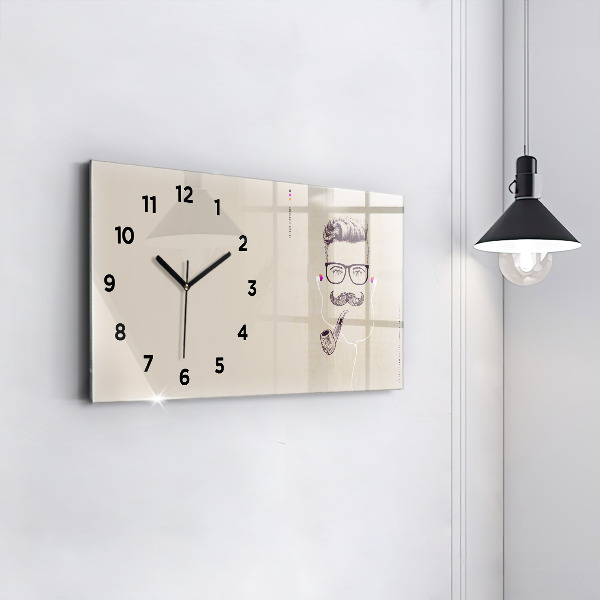 Horizontal wall clock Man with a pipe