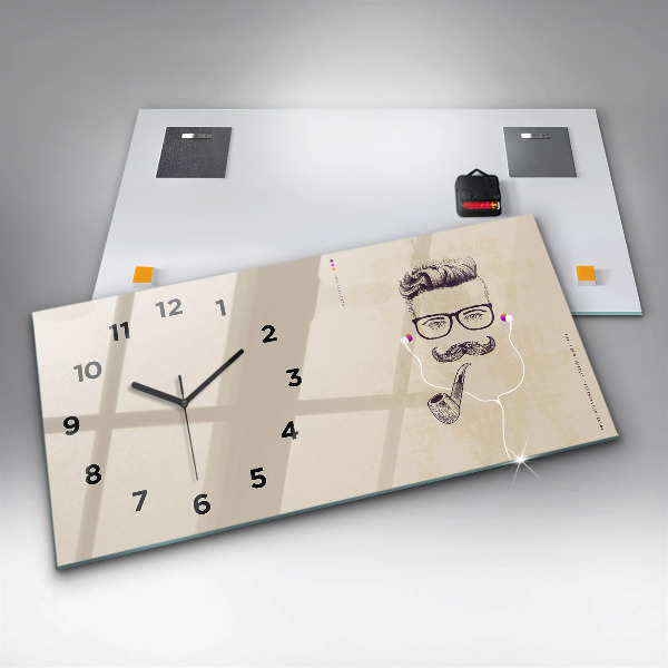 Horizontal wall clock Man with a pipe