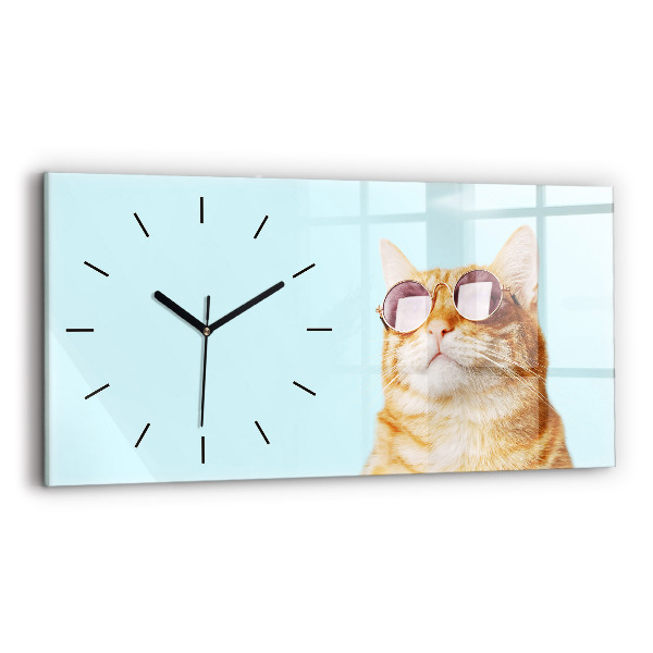 Horizontal wall clock Funny cat with glasses