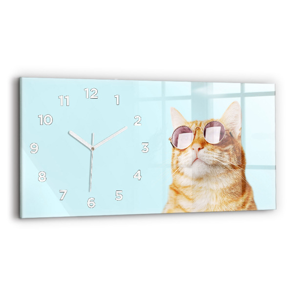 Horizontal wall clock Funny cat with glasses