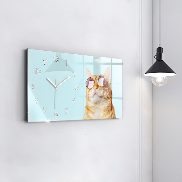 Horizontal wall clock Funny cat with glasses