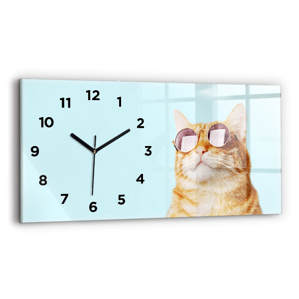 Horizontal wall clock Funny cat with glasses
