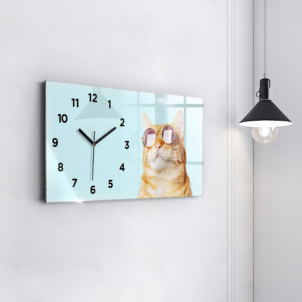 Horizontal wall clock Funny cat with glasses