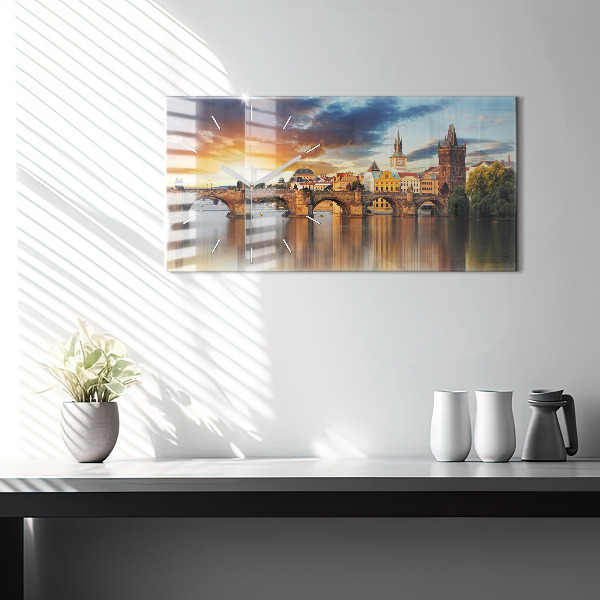 Horizontal wall clock Panorama over the river