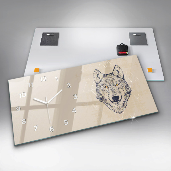 Horizontal wall clock Wolf head