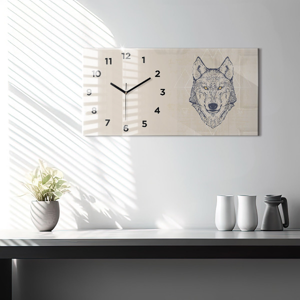 Horizontal wall clock Wolf head