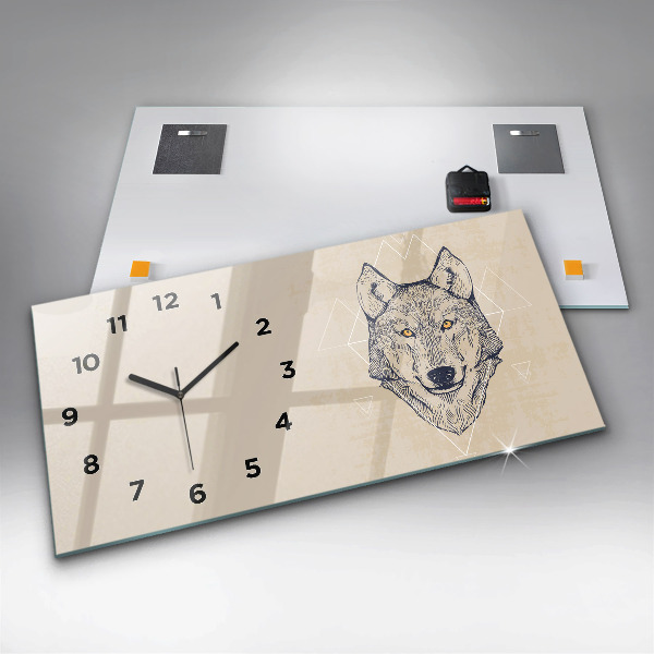 Horizontal wall clock Wolf head