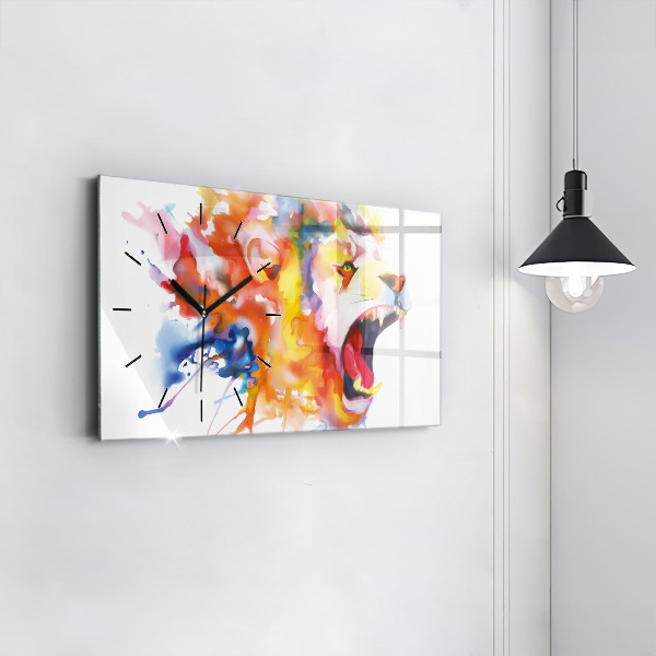 Horizontal wall clock Lion - watercolor
