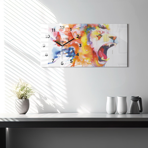 Horizontal wall clock Lion - watercolor