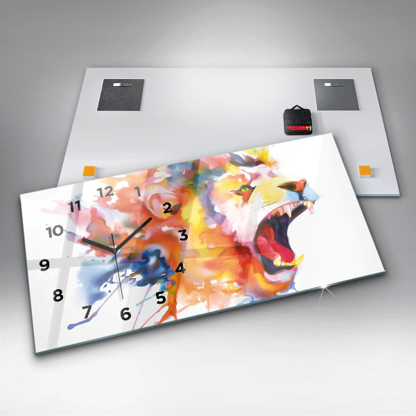 Horizontal wall clock Lion - watercolor