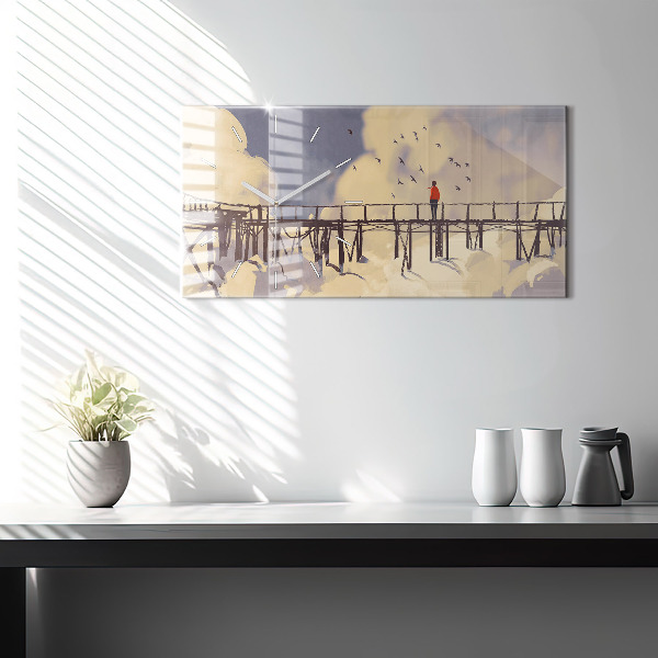Horizontal wall clock Man on the old bridge