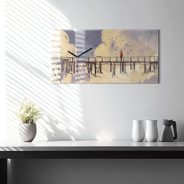 Horizontal wall clock Man on the old bridge