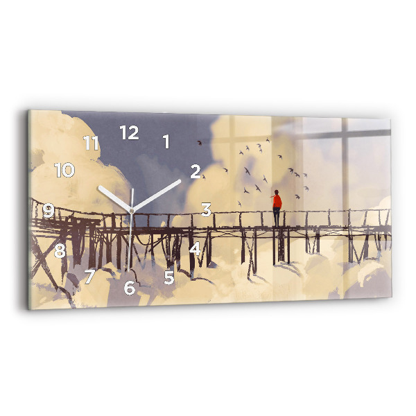 Horizontal wall clock Man on the old bridge