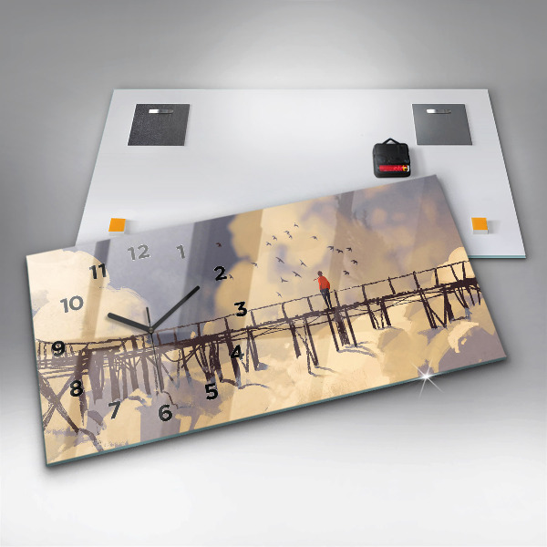 Horizontal wall clock Man on the old bridge