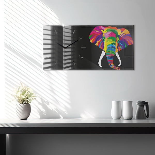 Horizontal wall clock Colorful elephant