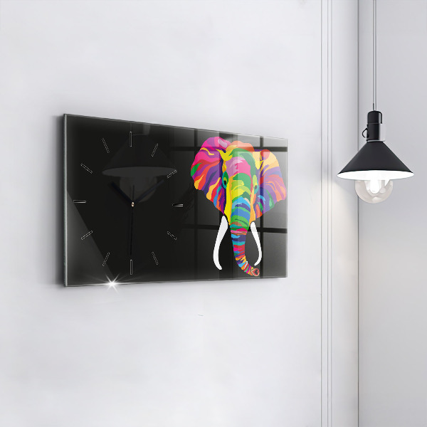 Horizontal wall clock Colorful elephant