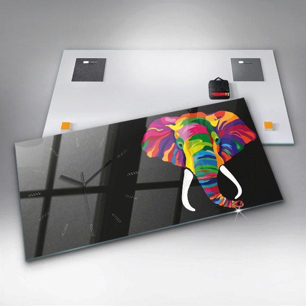 Horizontal wall clock Colorful elephant