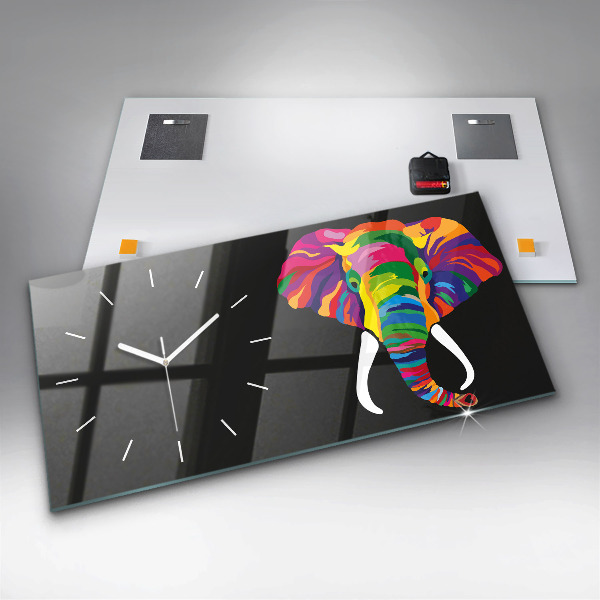 Horizontal wall clock Colorful elephant